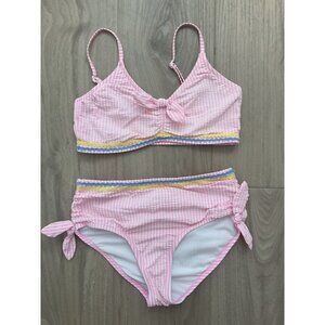 Crewcuts J. Crew J.Crew Girls Pink & White Striped Seersucker Bikini Size 12 Pol